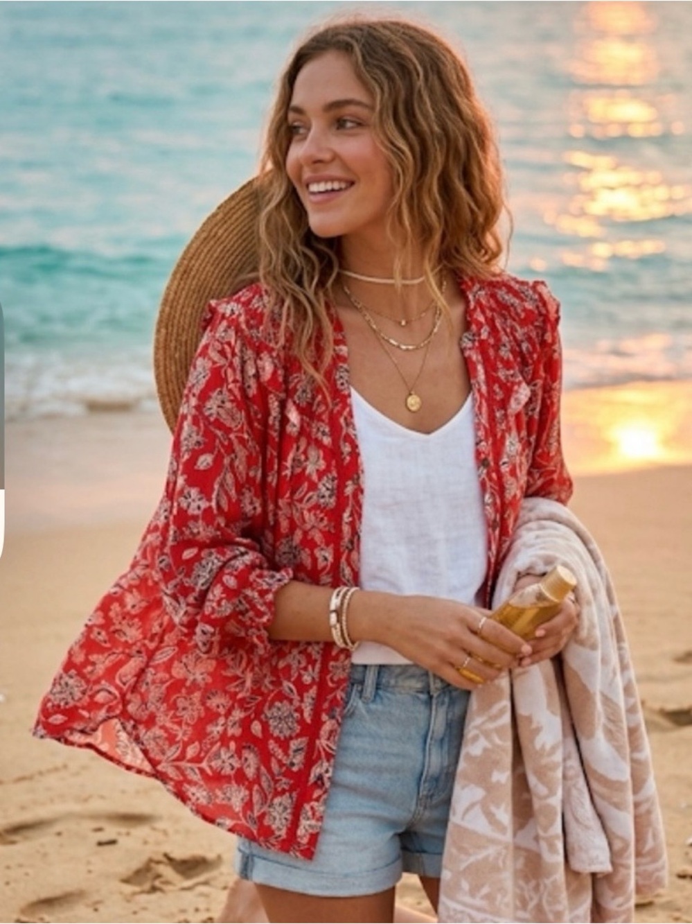 NWT Democracy Boho-Chic Blouse - Size XL - Red Floral Print